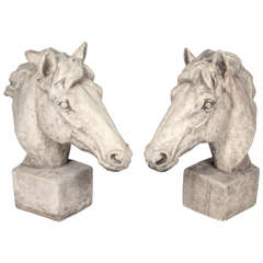 Pair of Stone Horse Heads