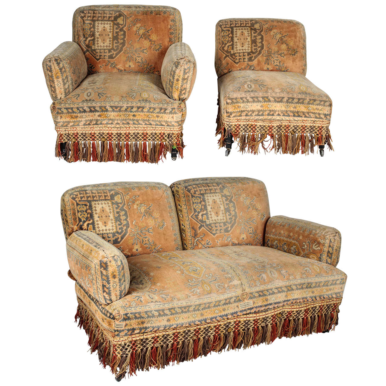 19th Century Au Bon Marché Moorish Tapestry Sofa and Chairs Set For Sale