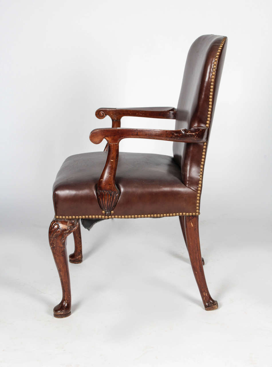 Unknown Queen Anne Style Leather Armchair For Sale