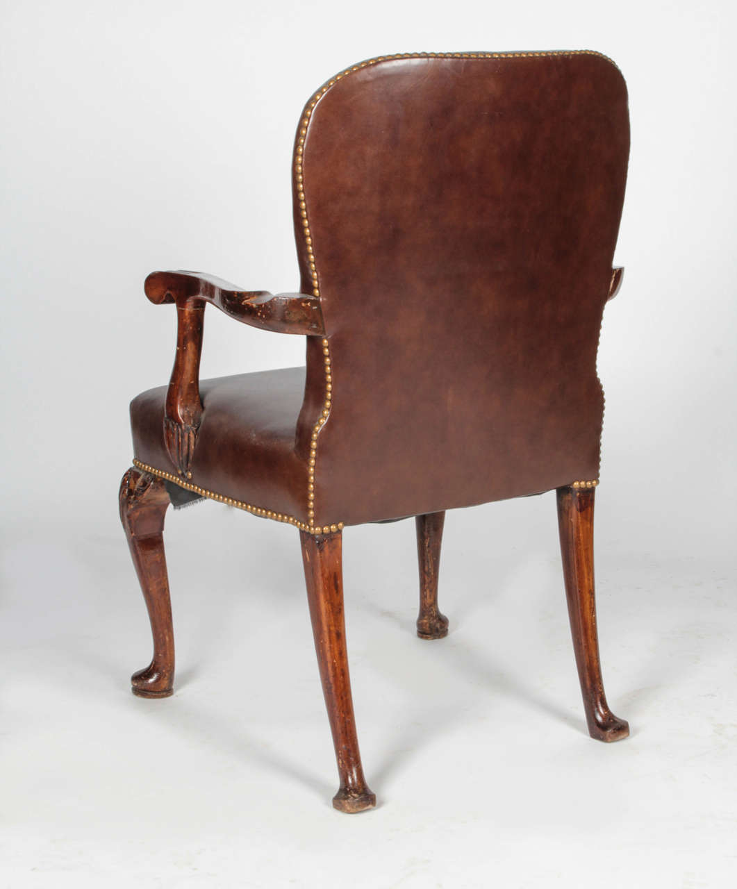 20th Century Queen Anne Style Leather Armchair For Sale
