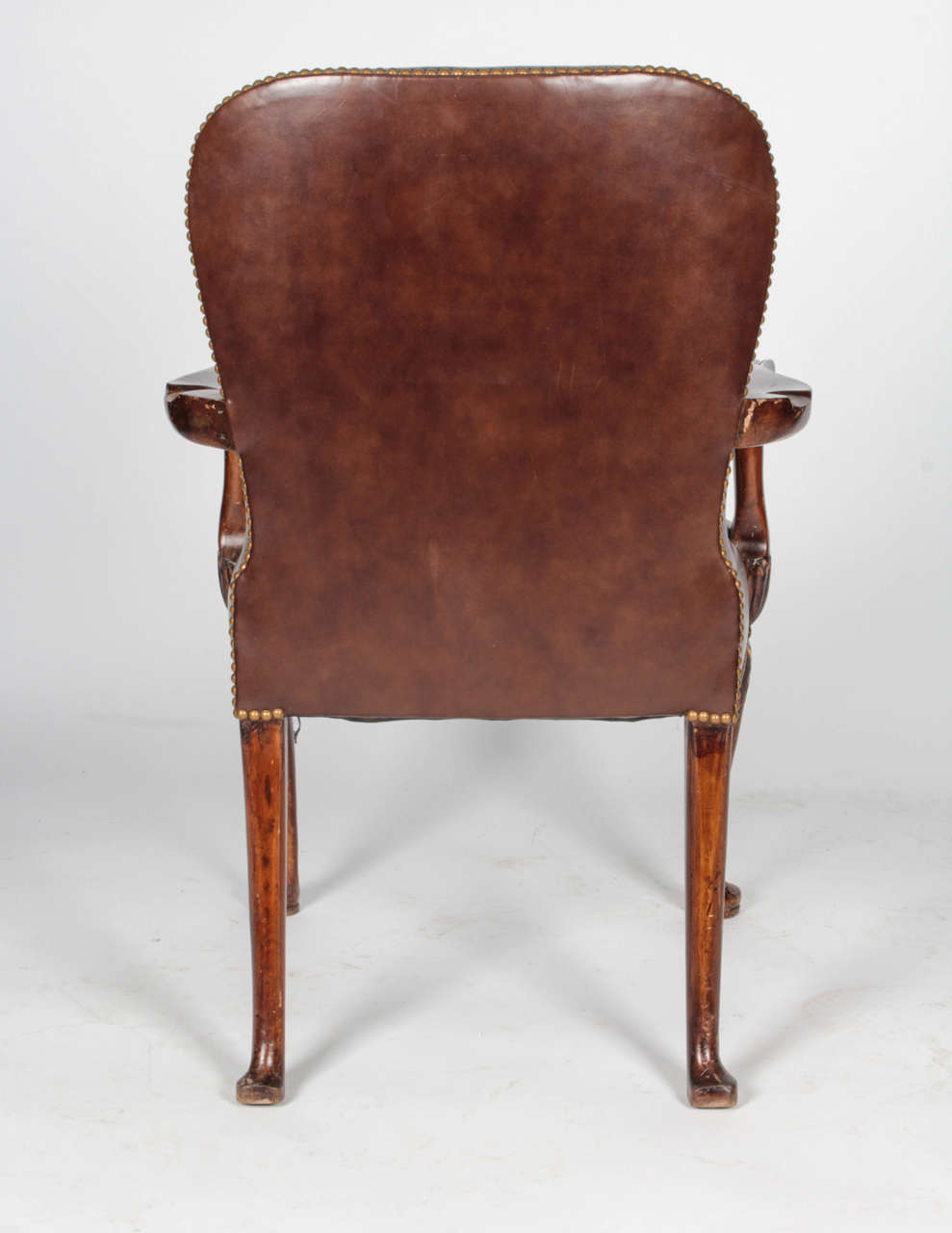 Queen Anne Style Leather Armchair For Sale 1