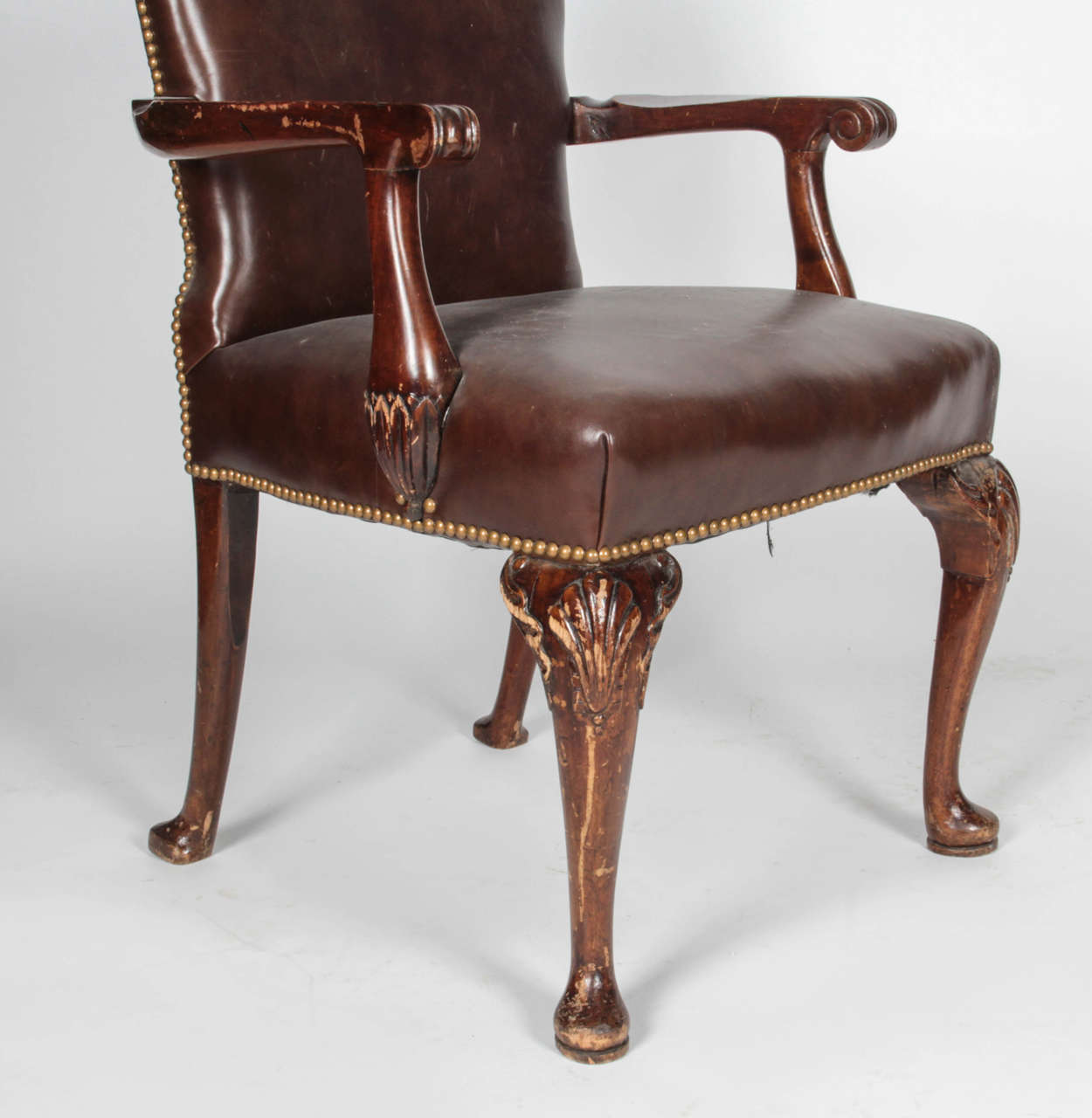 Queen Anne Style Leather Armchair For Sale 3