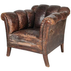 20th Century, Distressed Vertical-Tufted Leather Club Chair