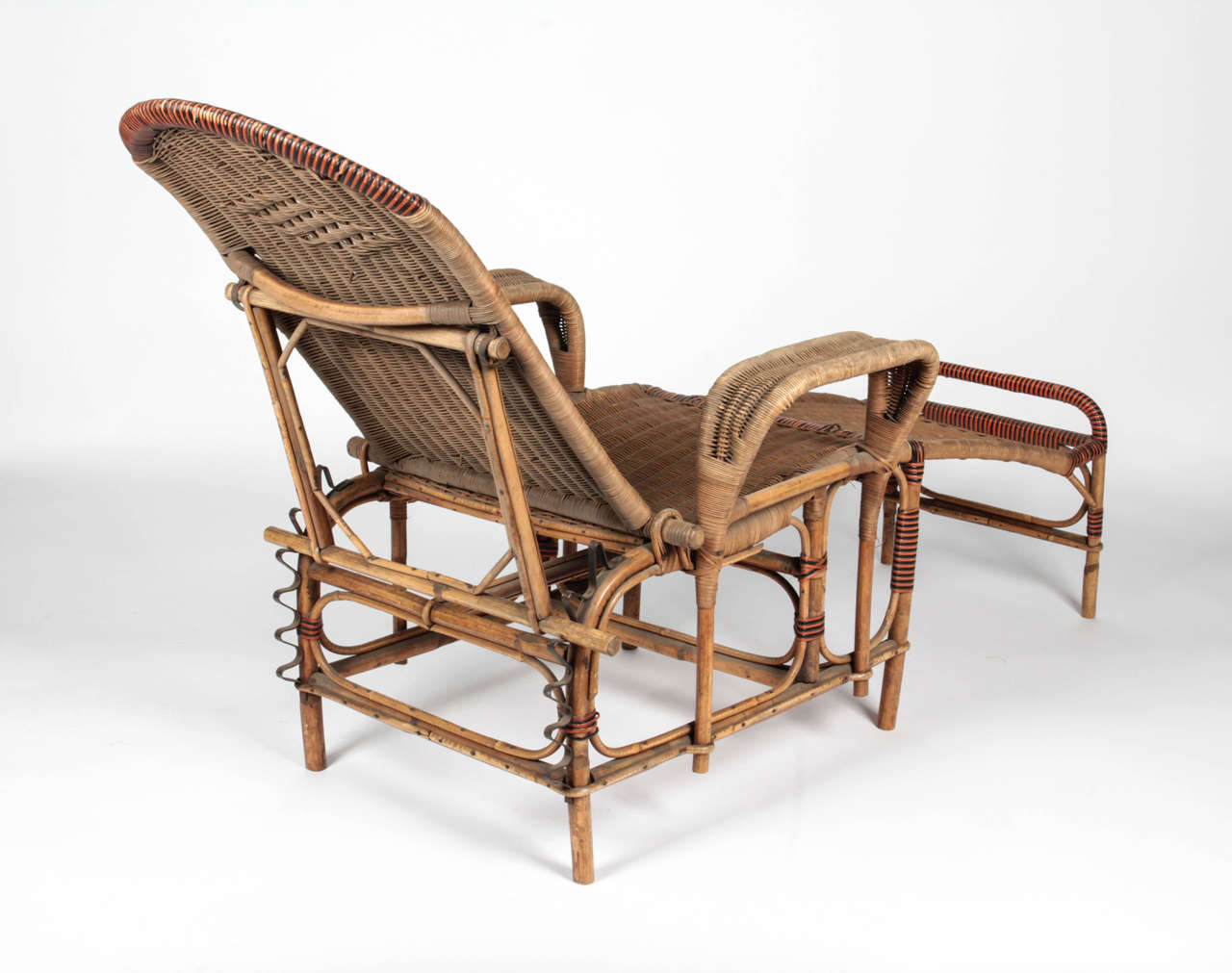 Art Deco Reclining Wicker Lounge Chair with Detachable Foot Rest at 1stdibs