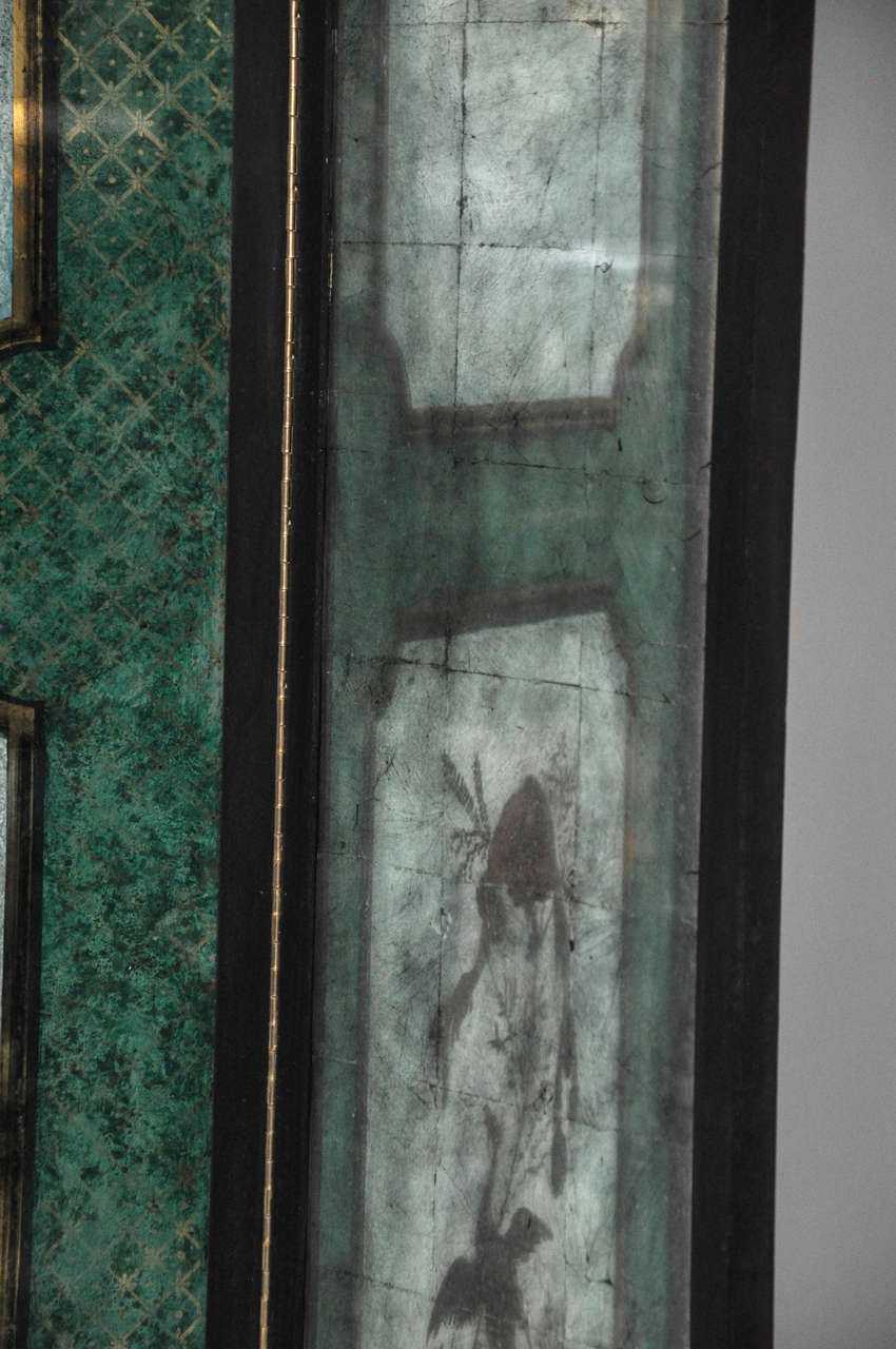 Glass English Mid-Century Reverse-Painted Mirror Floor Screen, circa 1970 For Sale