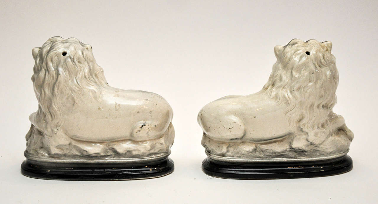 Ceramic Pair of Staffordshire Lions, Circa 1860