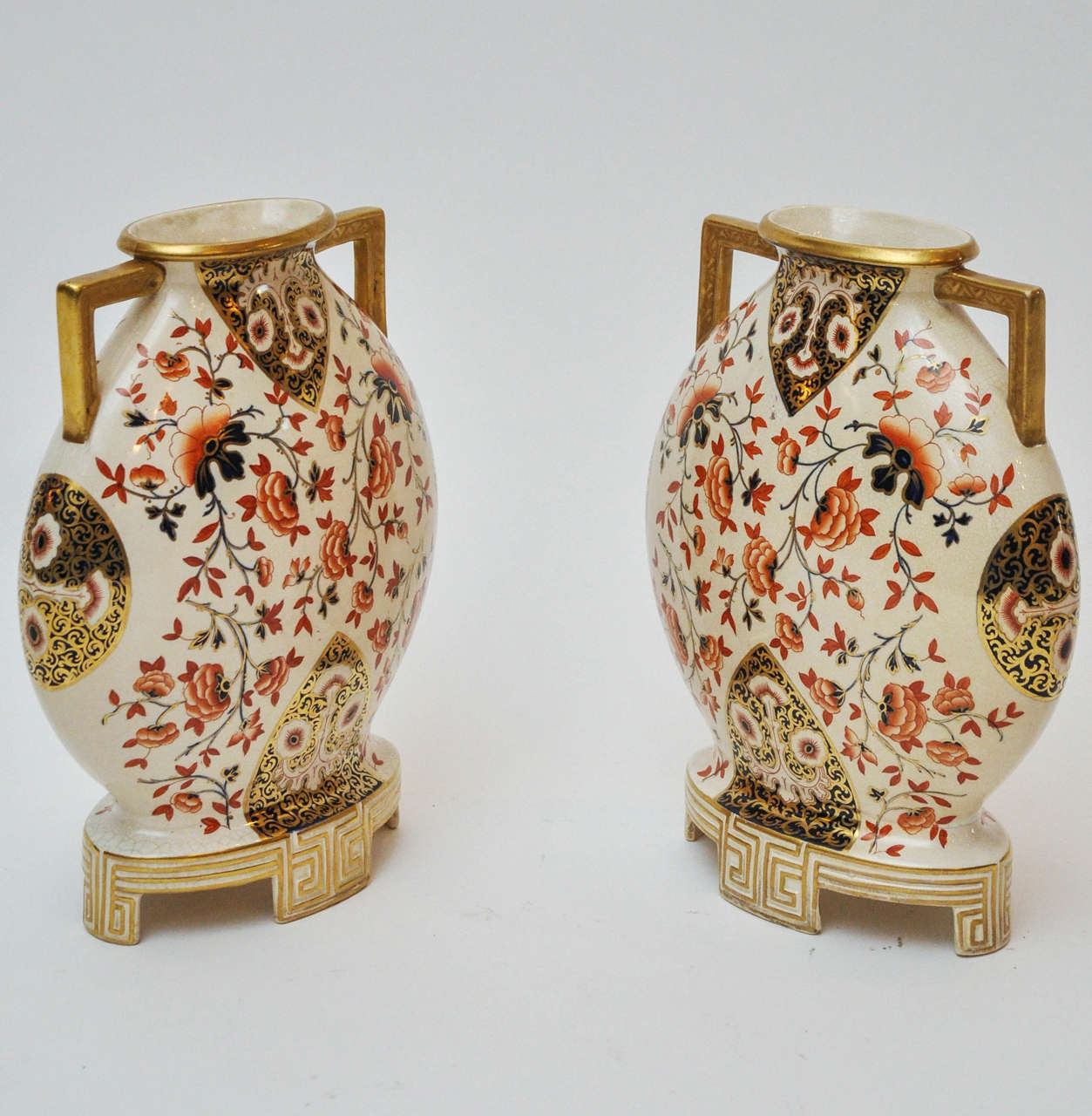 Pair of English Imari Moon Flask Vases, Circa 1880