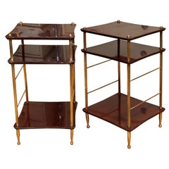 Pair of Stylish 40's Era French Walnut & Bronze End Tables