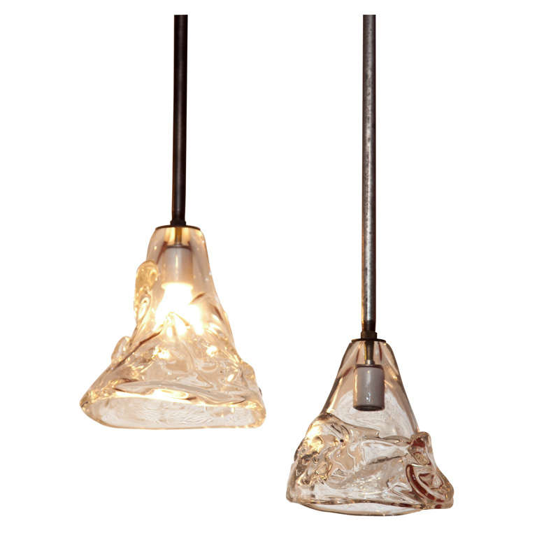 Industrial Hanging Pendant Lights with Hand Blown Glass at 1stDibs