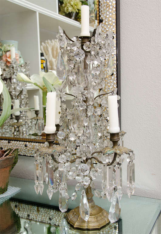 Fabulous Crystal and Gilt metal 4-Lite Candelabra In Excellent Condition For Sale In Water Mill, NY