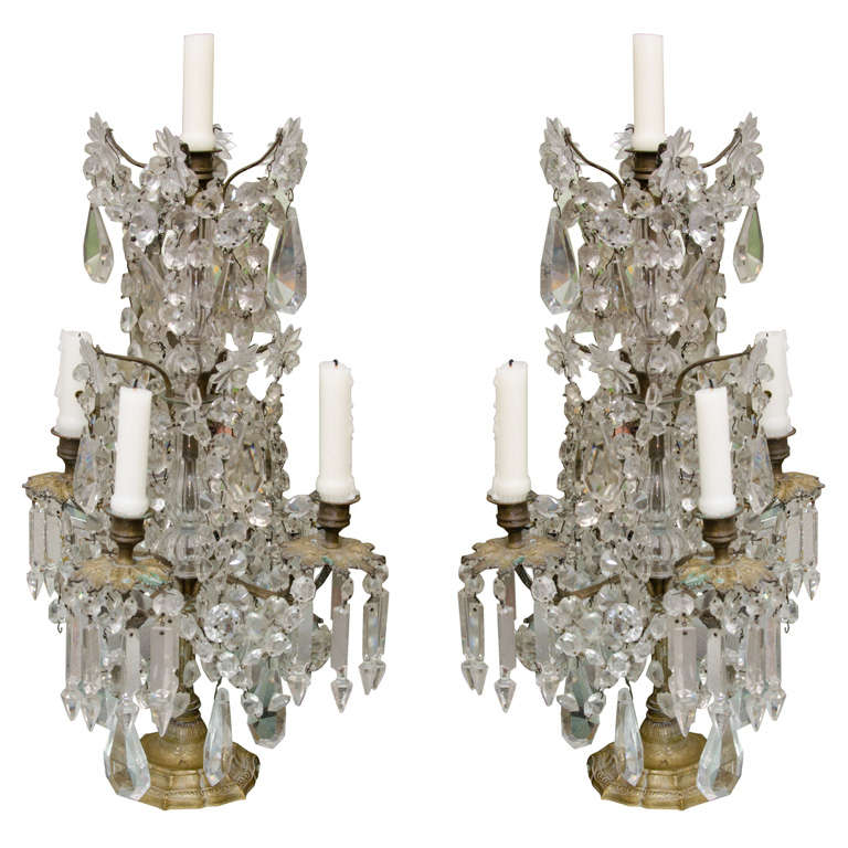 Fabulous Crystal and Gilt metal 4-Lite Candelabra For Sale