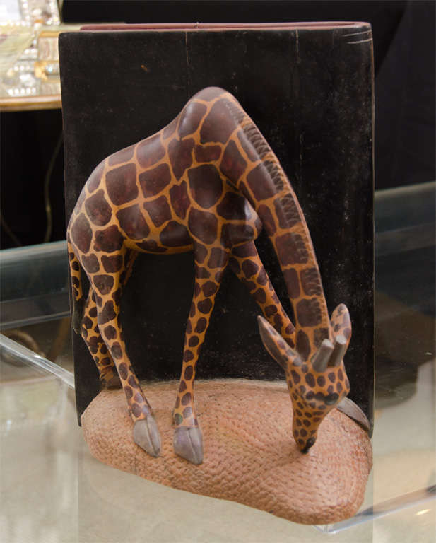 Pair of Hand Carved and colored giraffe bookends