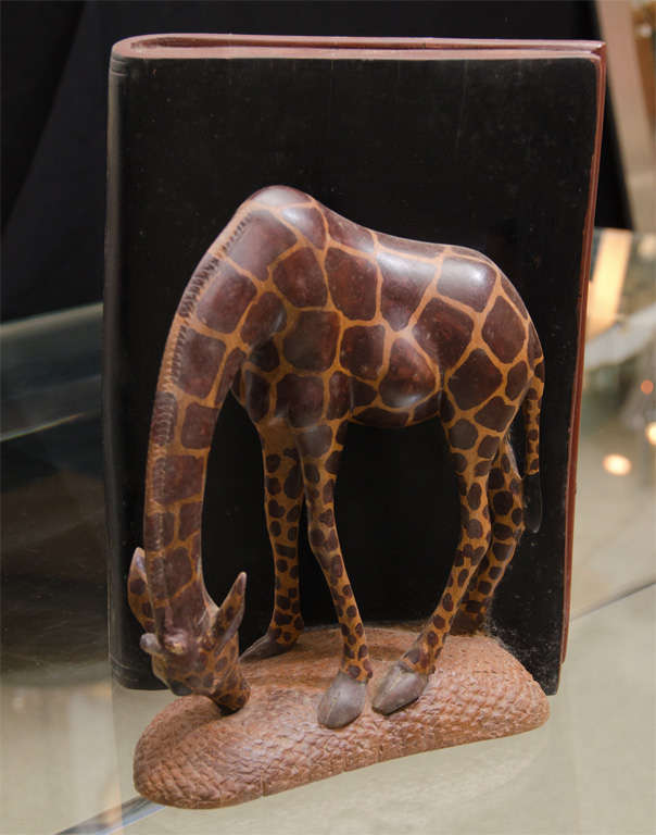African Pair of Beautifully Hand Carved Giraffe Bookends