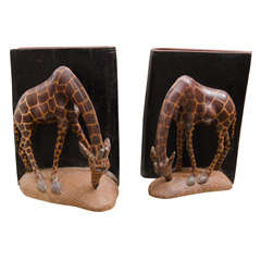 Pair of Beautifully Hand Carved Giraffe Bookends