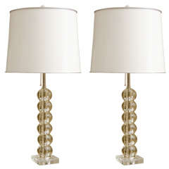 Pait of Lucite Ball Lamps on Lucite Bases