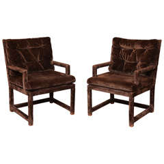 PAIR of Milo Baughman Upholstered Parsons Armchairs