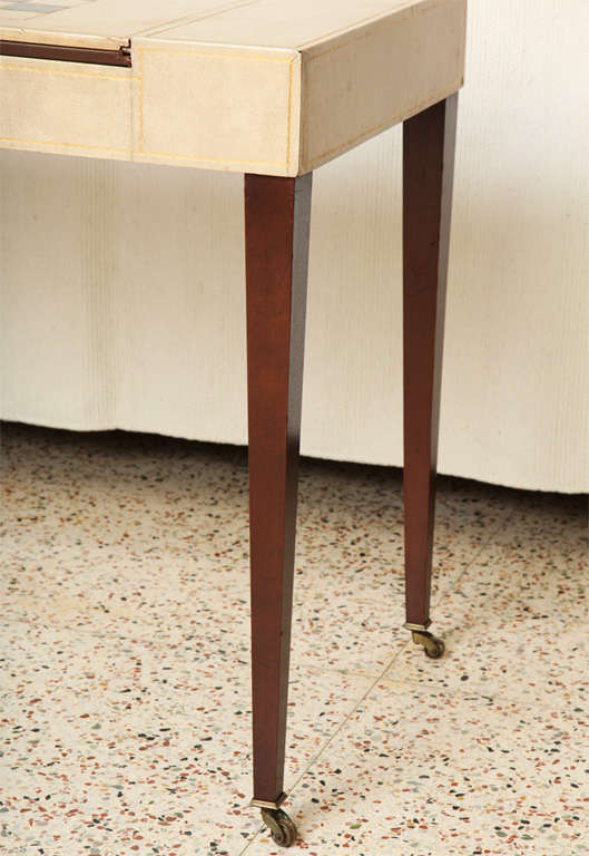 Mid-20th Century Heirloom Tooled Leather Games Table on Casters