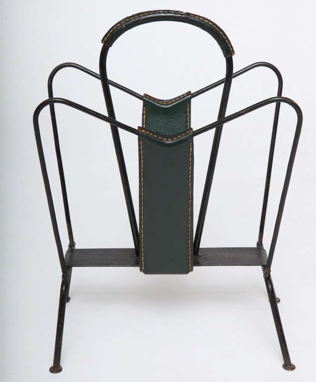 Classic magazine stand by Jacques Adnet in a rich Dark Green Leather