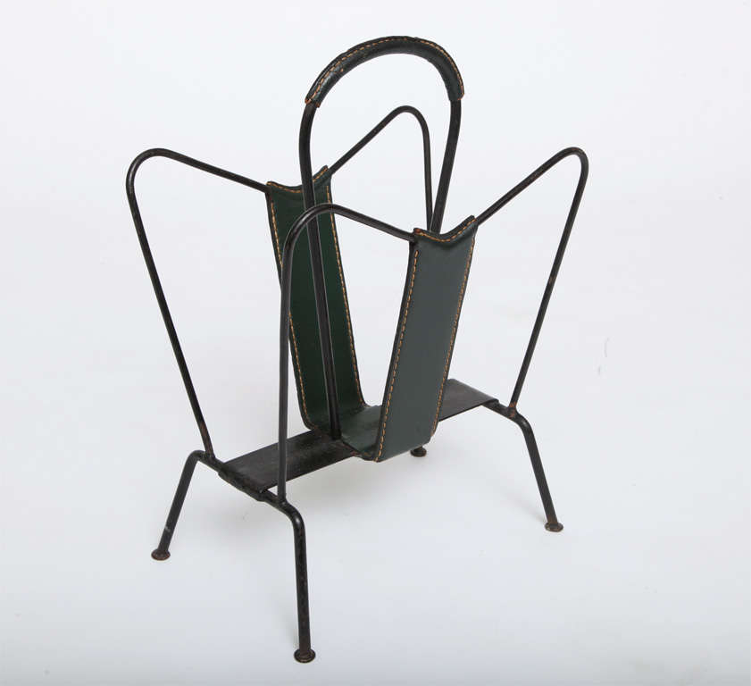 20th Century Jacques Adnet Leather Magazine Stand
