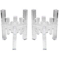 Architectural Pair of Staggered Lucite Table Bases