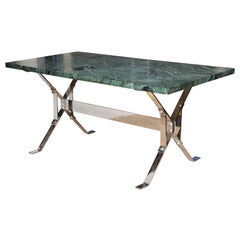 Albrizzi Architectural Steel Base Table with Serpentina Verde Marble