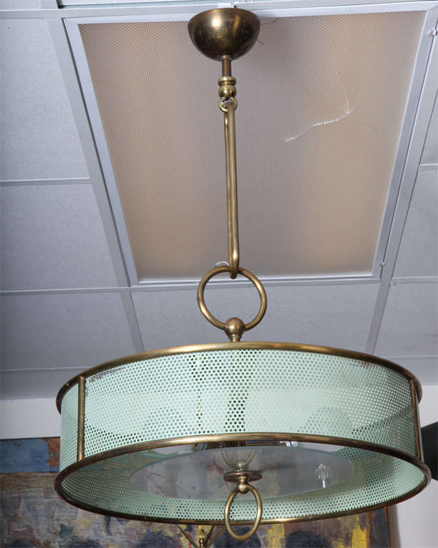 Perforated Metal Shade French Hanging Light, Style of Mategot