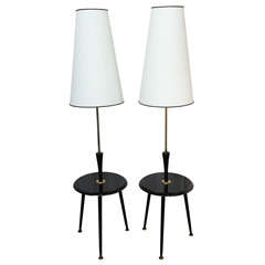 Matching Pair of Petite Side Tables w/ Lamp
