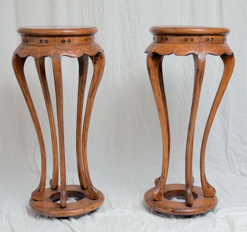 Late 19th century Q'ing Dynasty carved vase stand in Ming Style (pair available priced and sold separately.)