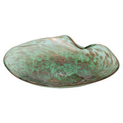 Retro Large Green Tortoise Murano Glass Bowl with Aventurine