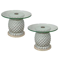Pair of Mid-Century Ceramic Pineapple Base Side Tables*