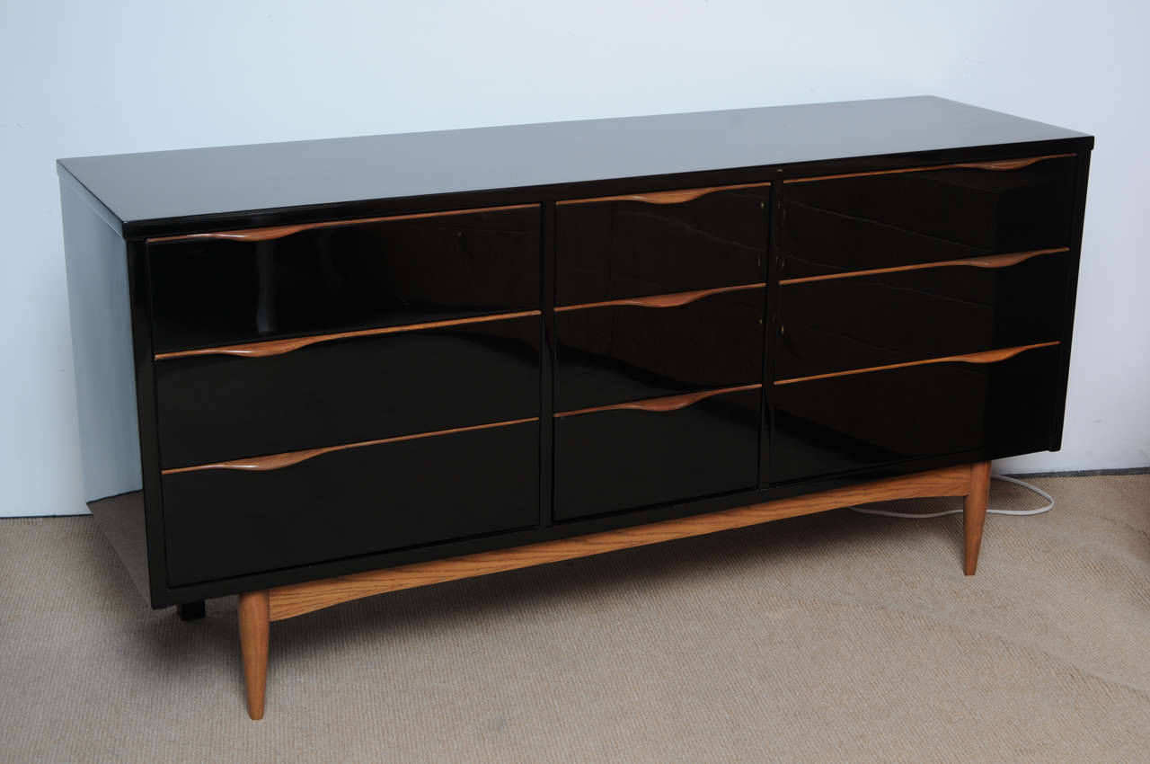 Midcentury High Gloss Black Lacquer And Teak Dresser At 1stdibs