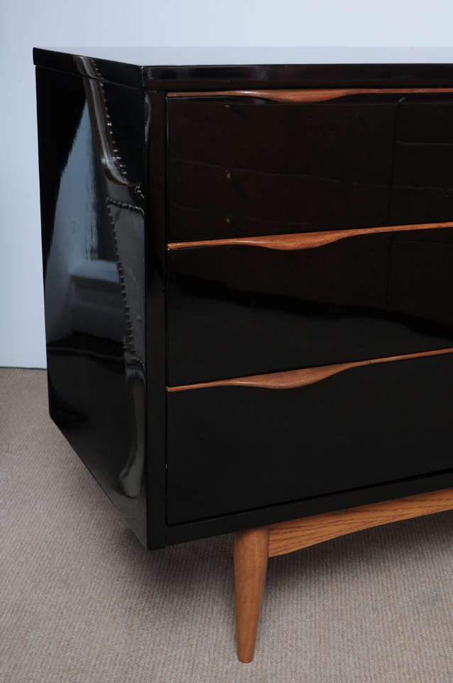 Midcentury High Gloss Black Lacquer And Teak Dresser At 1stdibs