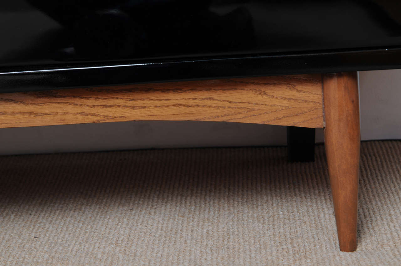 American Midcentury High Gloss Black Lacquer and Teak Dresser