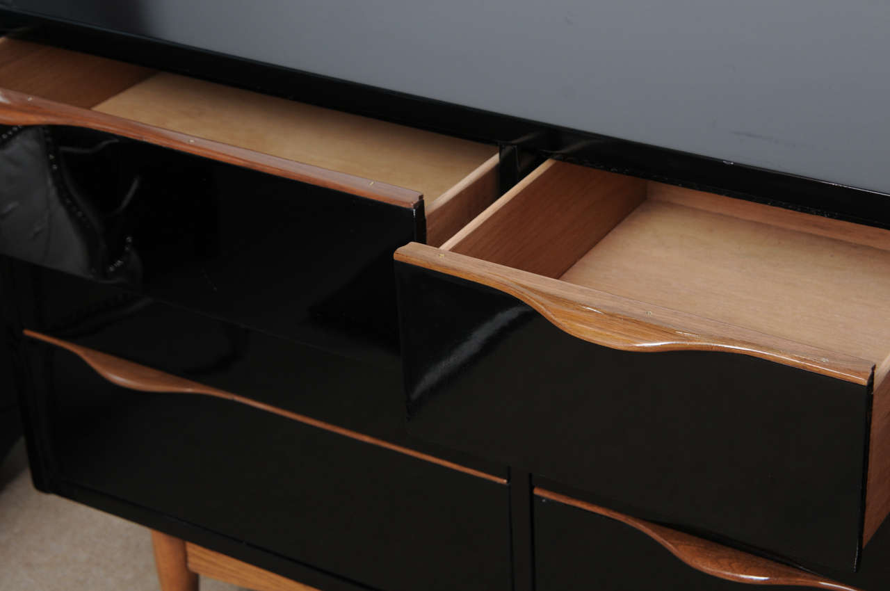 Mid-20th Century Midcentury High Gloss Black Lacquer and Teak Dresser