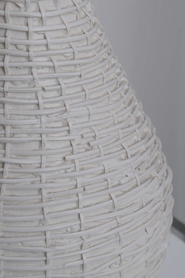 Pair of 1950's White Woven Rattan Table Lamps 1
