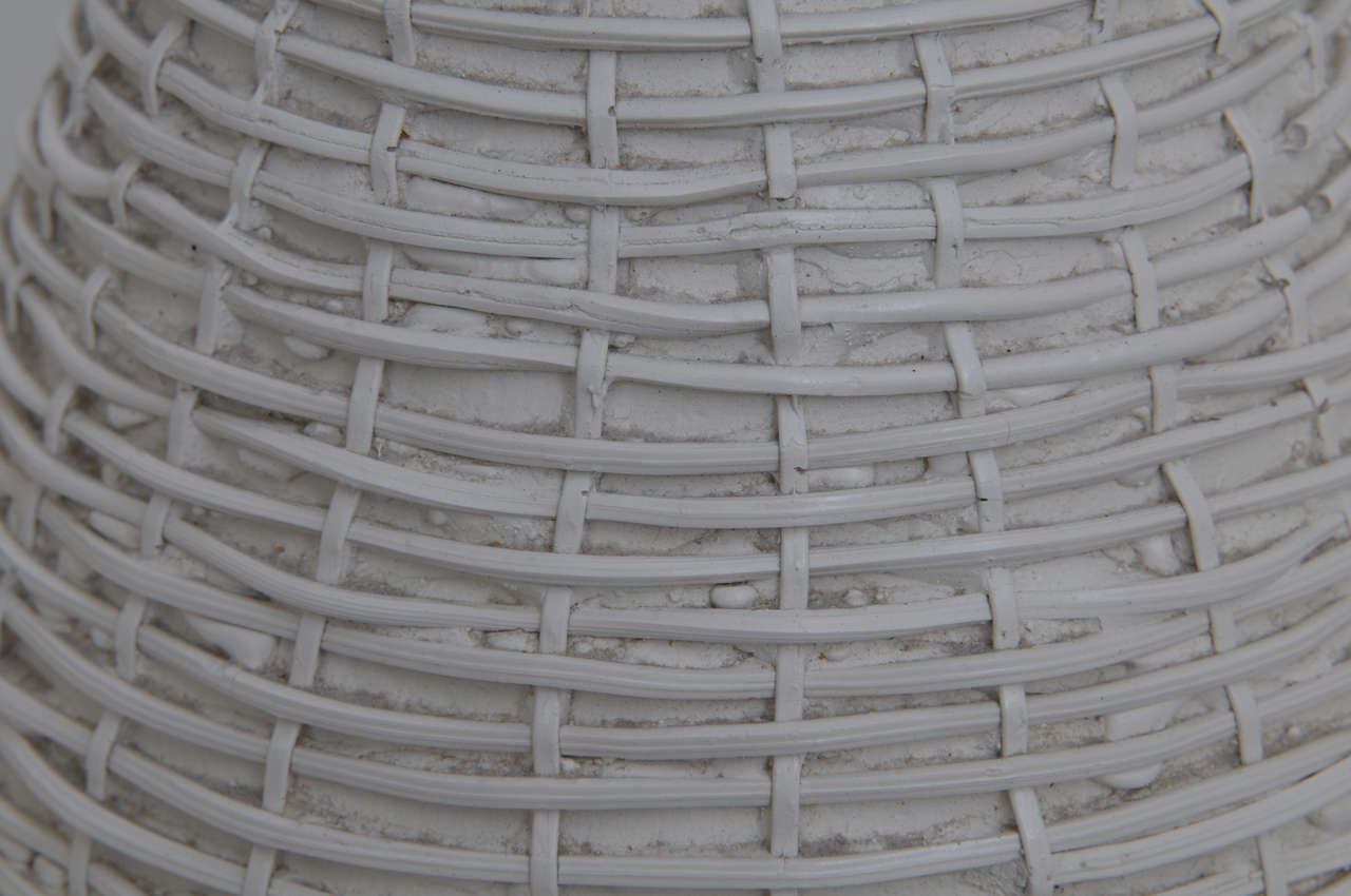 Pair of 1950's White Woven Rattan Table Lamps 2