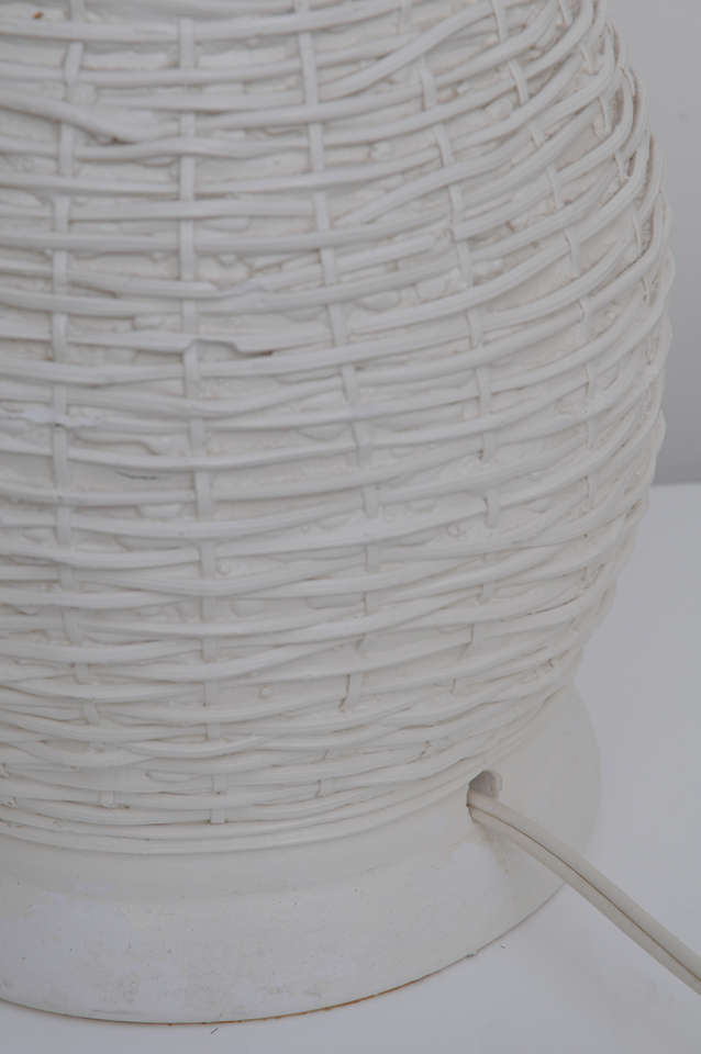 Pair of 1950's White Woven Rattan Table Lamps 3