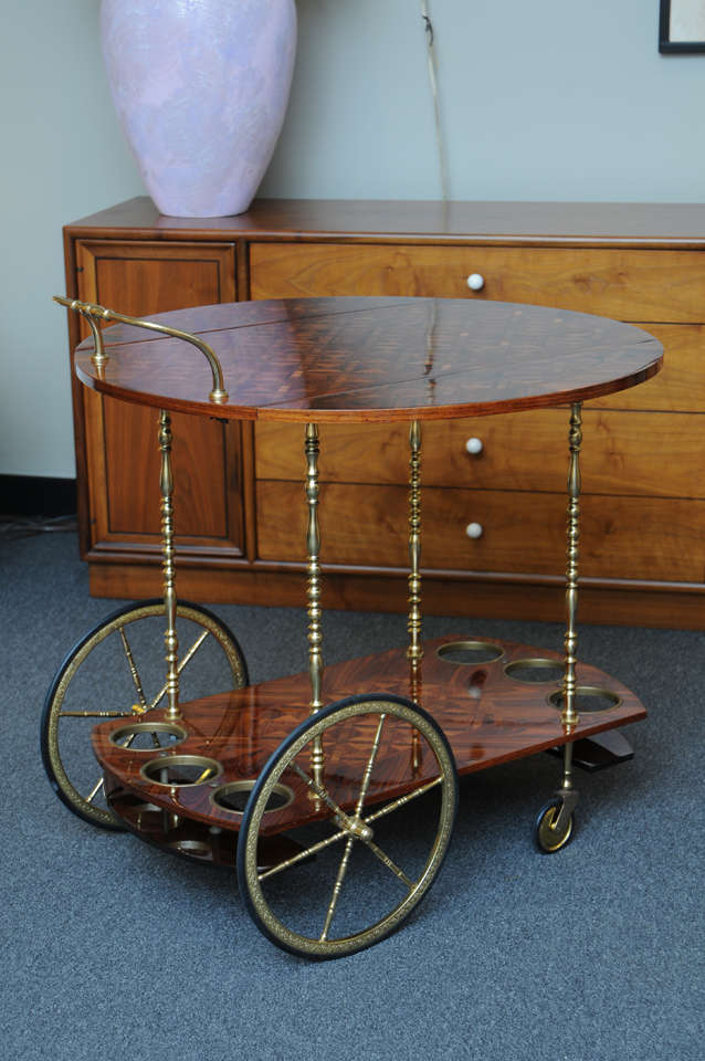 Aldo Tura Rosewood Parquetry Trolley Bar Cart In Excellent Condition In Miami, FL