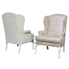 Pair Large Scale Modern Wingback Armchairs