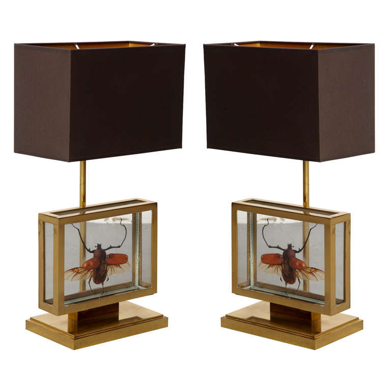 Maison Jansen Style Pair of Beetle Lamps