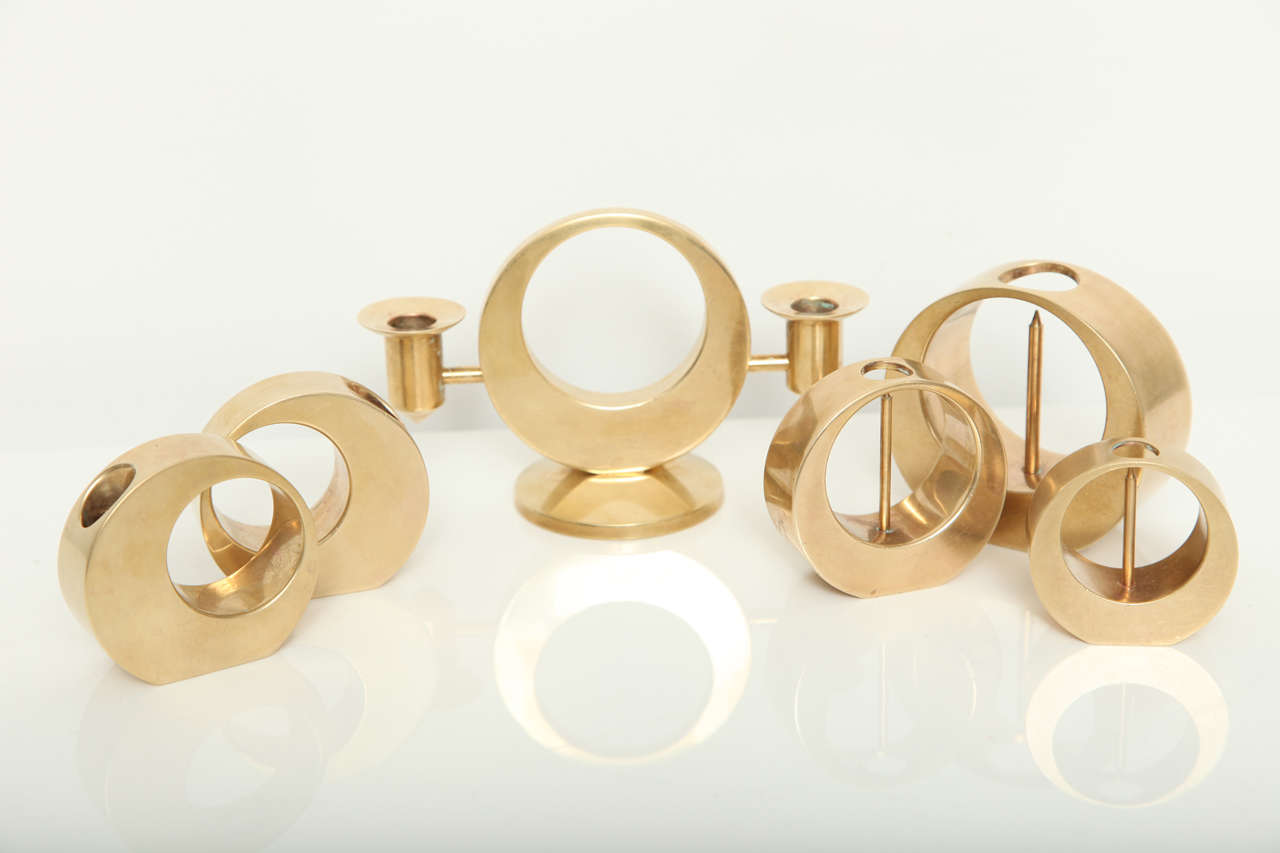 A brass collection of Arthur Pe candleholders. Can be purchased individually.
Dimensions:
(left) 2.5