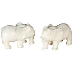 Pair of White Marble Elephants
