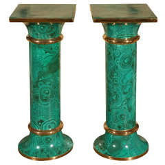 Pair Italian Faux Malachite Pedestal - Columns