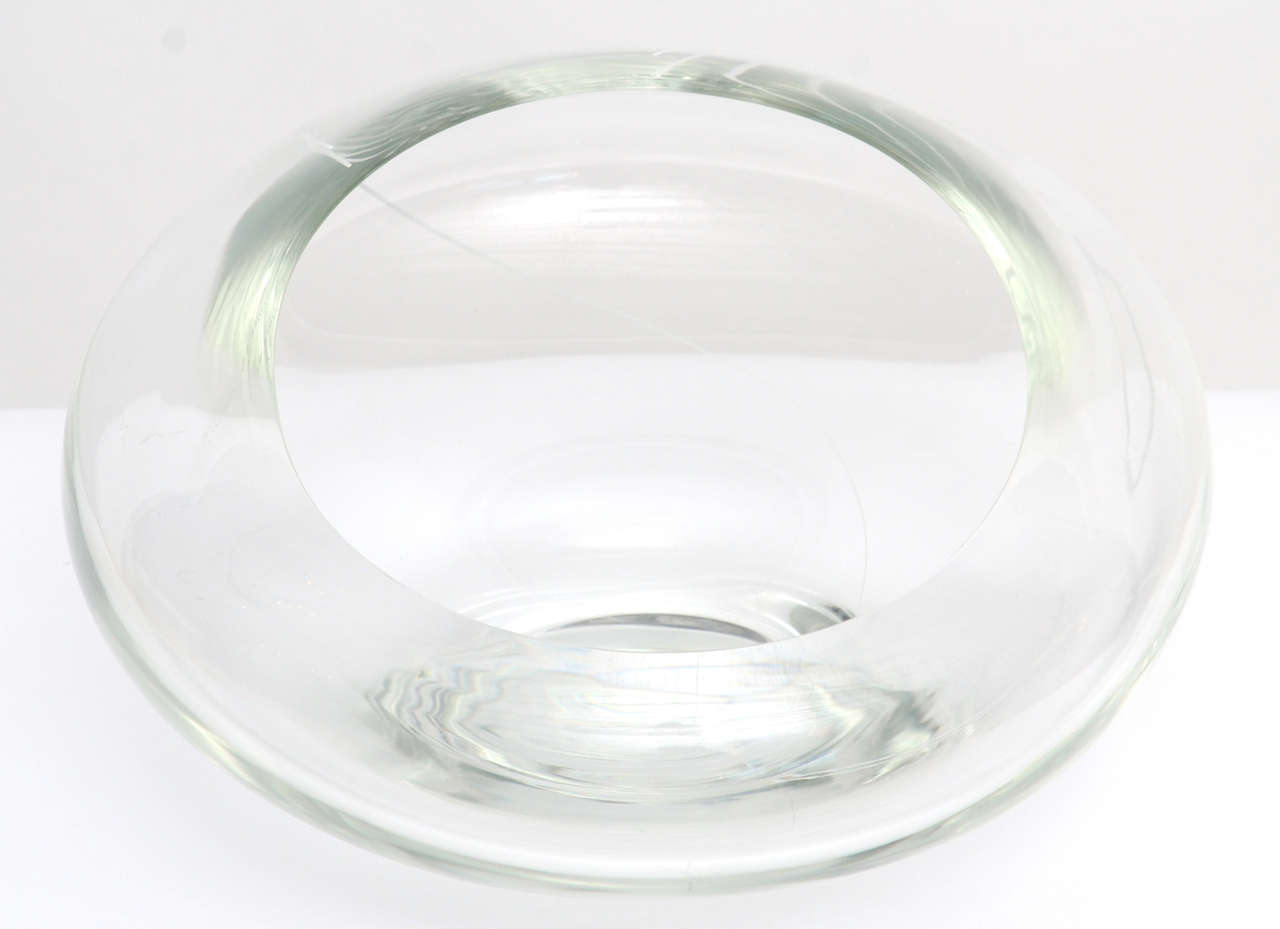 Late 20th Century Seguso Elliptical Glass Bowl with White Ribbon Detail