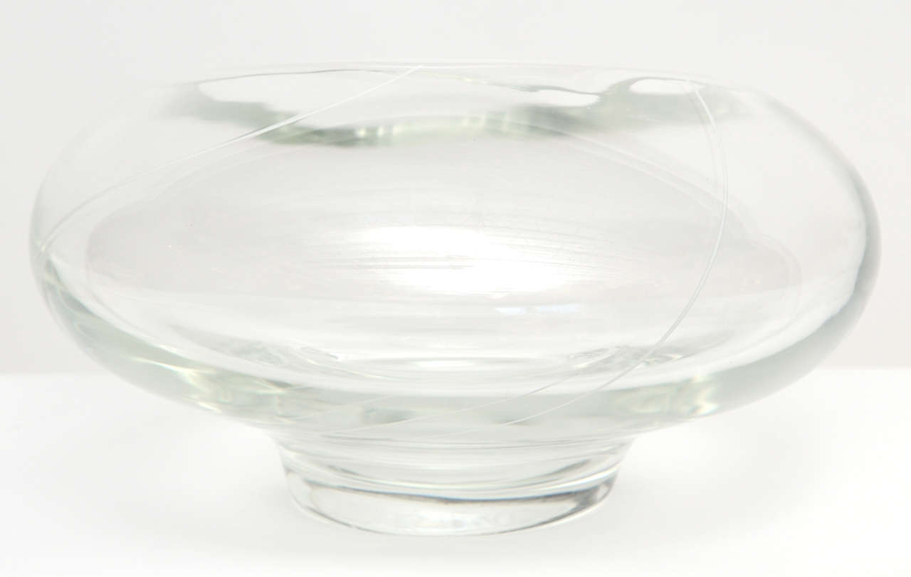 Seguso Elliptical Glass Bowl with White Ribbon Detail 3