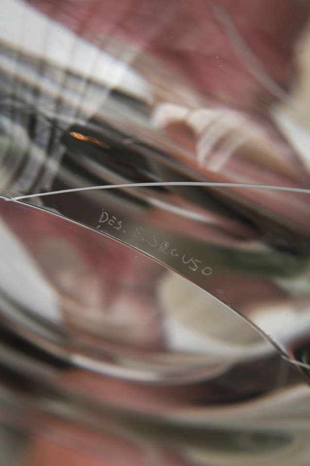 Seguso Elliptical Glass Bowl with White Ribbon Detail 4