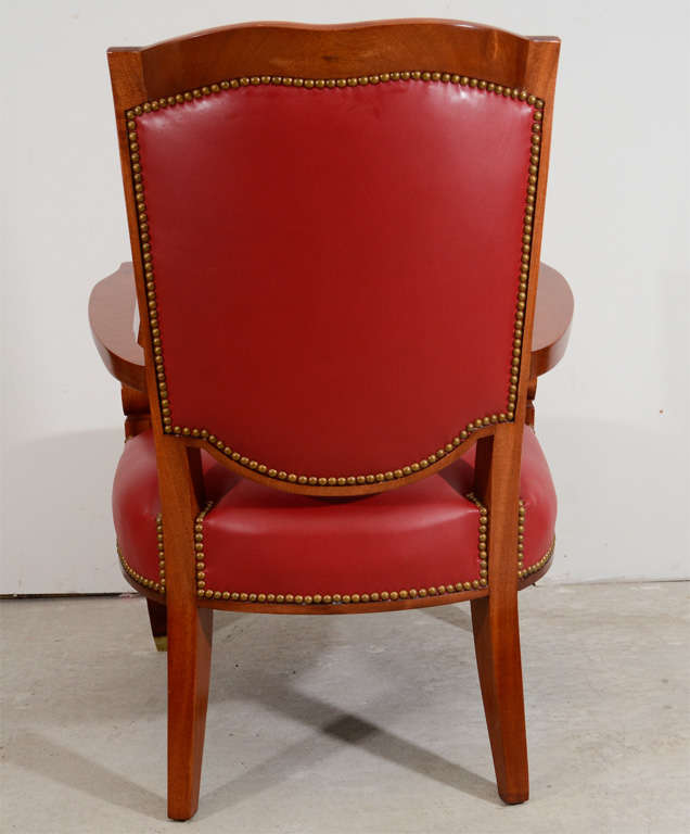 Mahogany Pair of Armchairs by Jules Leleu For Sale