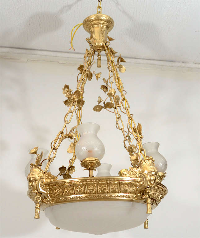 French Alabaster and Bronze Chandeliers