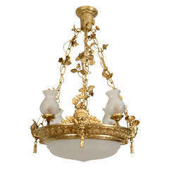 French Alabaster and Bronze Chandeliers