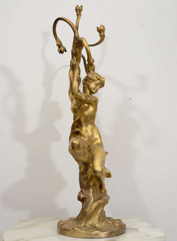 Pair of French Art Nouveau Figural Lamps by Marcel Debut